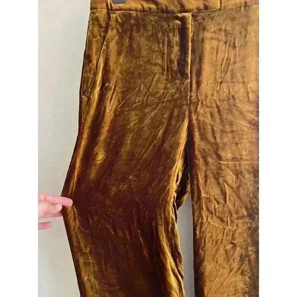 $525 ALC A.l.c. Womens 4 Orange Gold Shiny High Rise Velour Velvet Wide Pants - Picture 4 of 7
